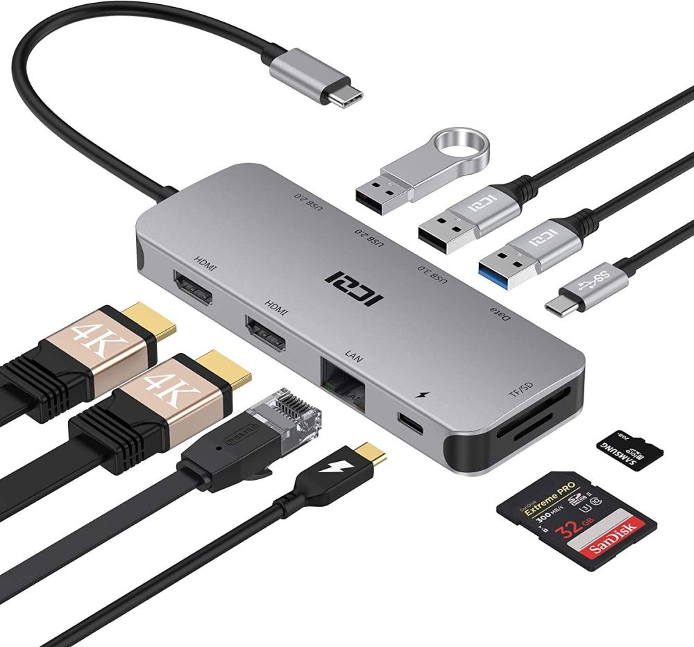 Dual 4K @ 60Hz HDMI USB-C Hub 10 in 1 – Qeefun