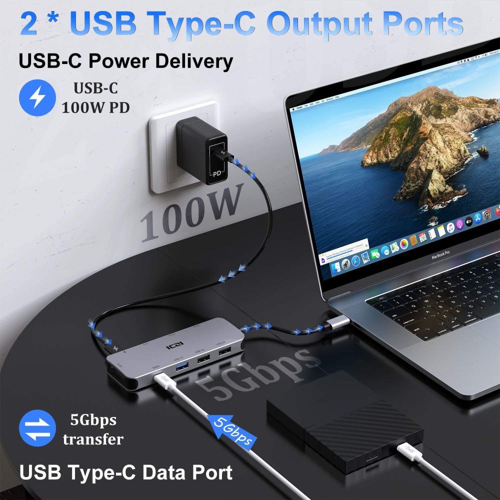 USB C Hub, 6 in 1 USB C Hub Adapter to 4K HDMI, 2 USB 3.0 Ports, 1 NIC Port  45W PD Dock for MacBook and Other Type C Devices